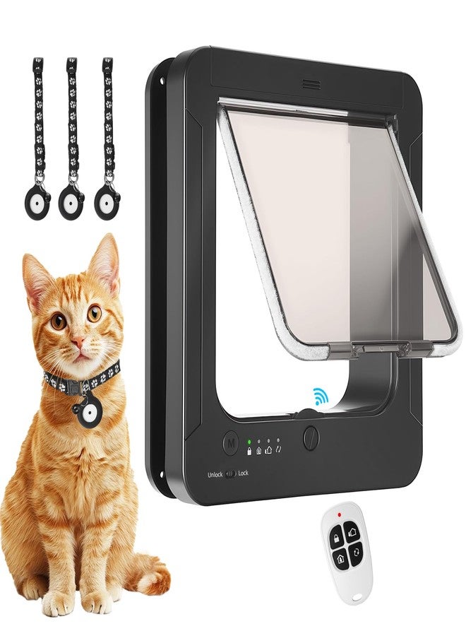 BroTex Smart Cat Door for Interior & Exterior, Cat Pet Door with 3 Collar Sensor Keys & 1 Remote Control & 4 Way Locking Cat Flap with RFID Collar Activated Opening - Image 1